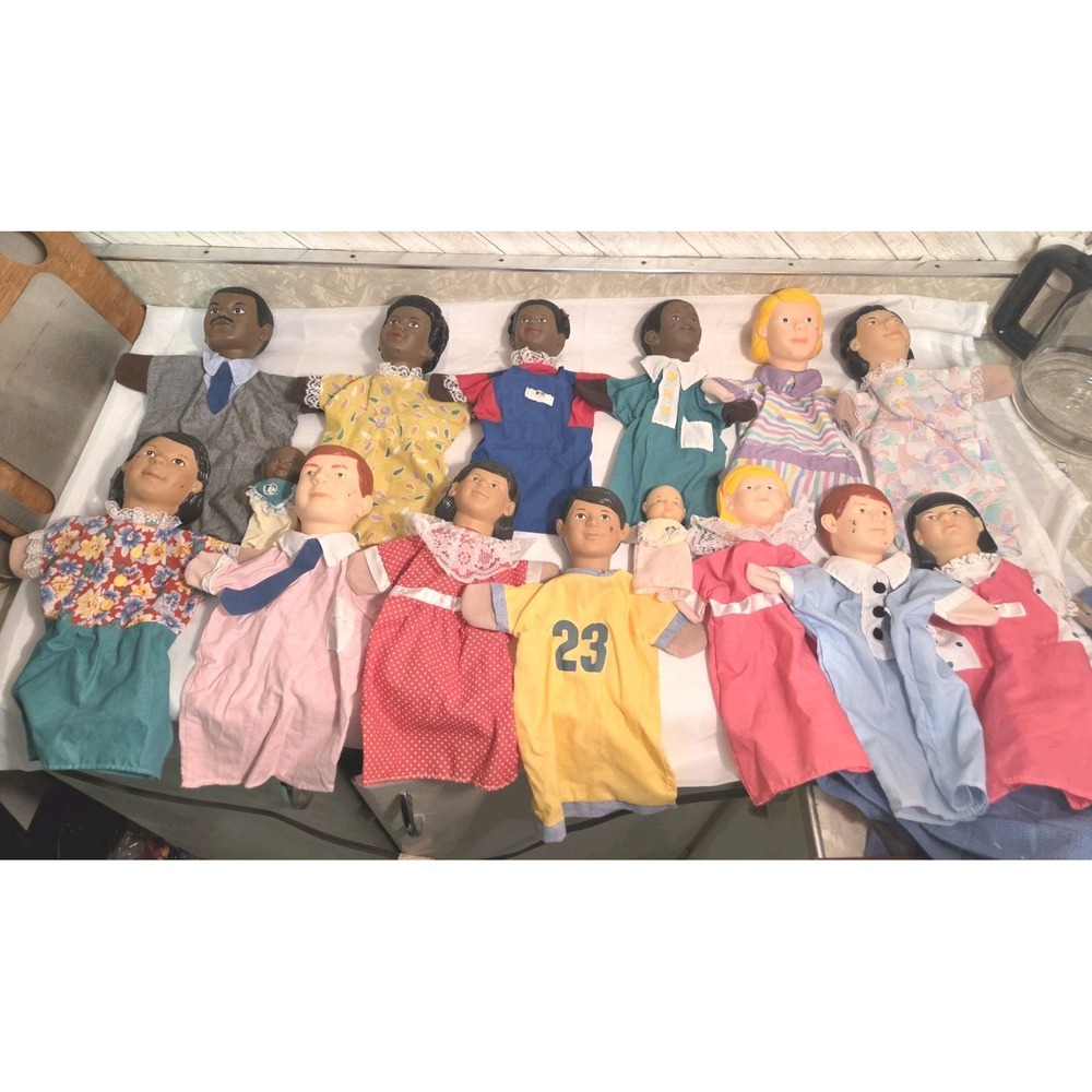 Vintage Learning Resources Hand Puppet Lot Of 17 Mixed Races 2 Babies Black